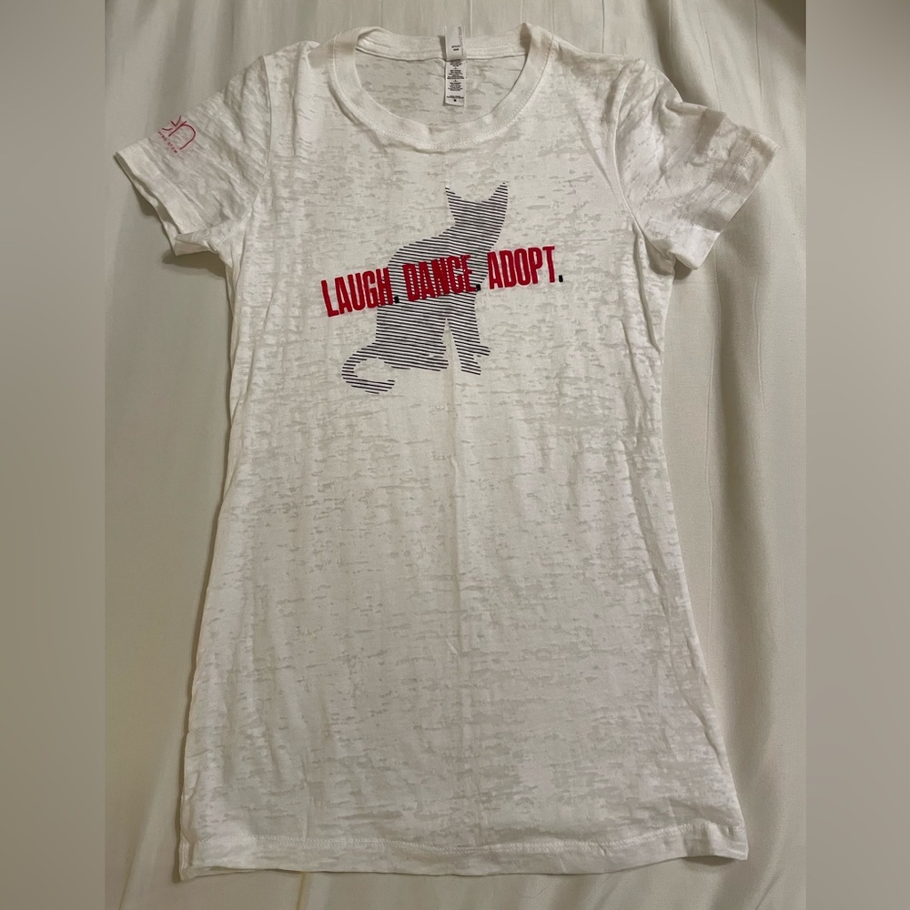 ✨2 for $10✨ Small Womens ‘Laugh. Dance. ADOPT.” tshirt Ellen Degeneres